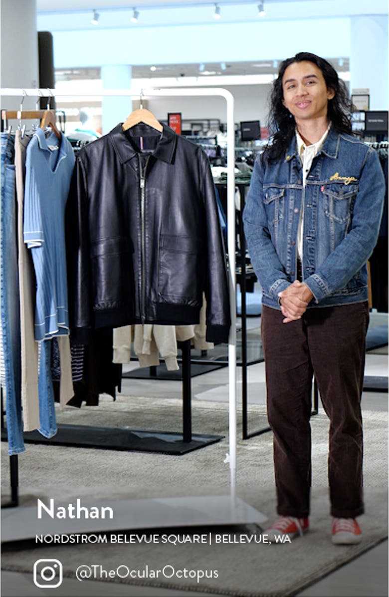 Zip Front Leather Bomber Jacket, sales video thumbnail