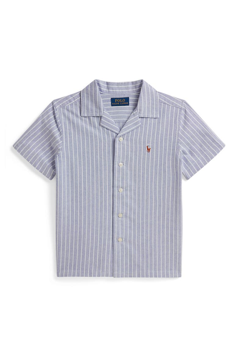 Kids' Cotton Oxford Camp Shirt, Main, color, BLUE WHITE