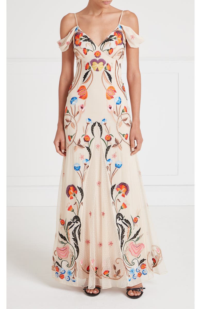Temperley London Toledo Strappy Gown, Main, color, Almond Mix