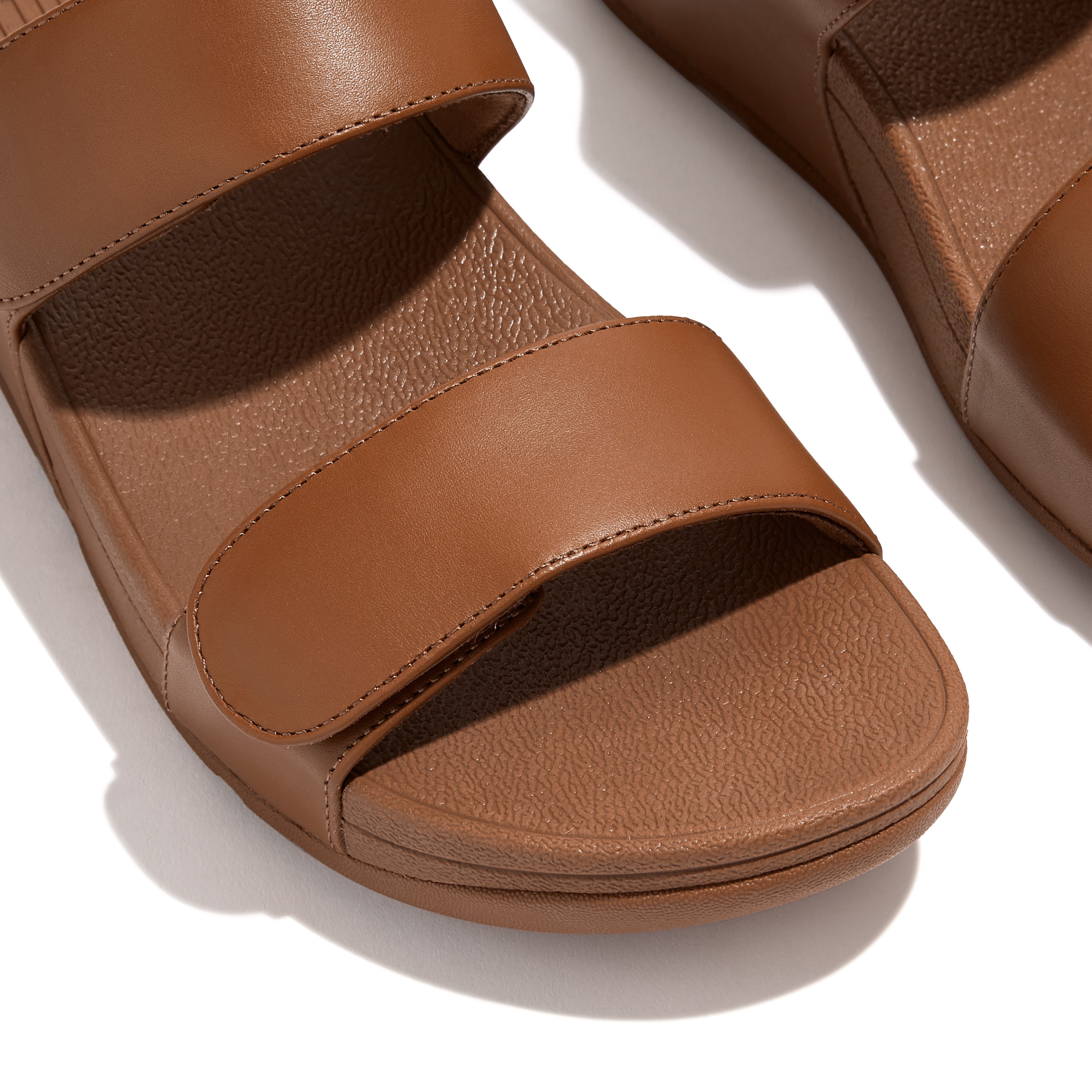 FitFlop Lulu Adjustable Leather Slides Sandals, Alternate, color, Light Tan