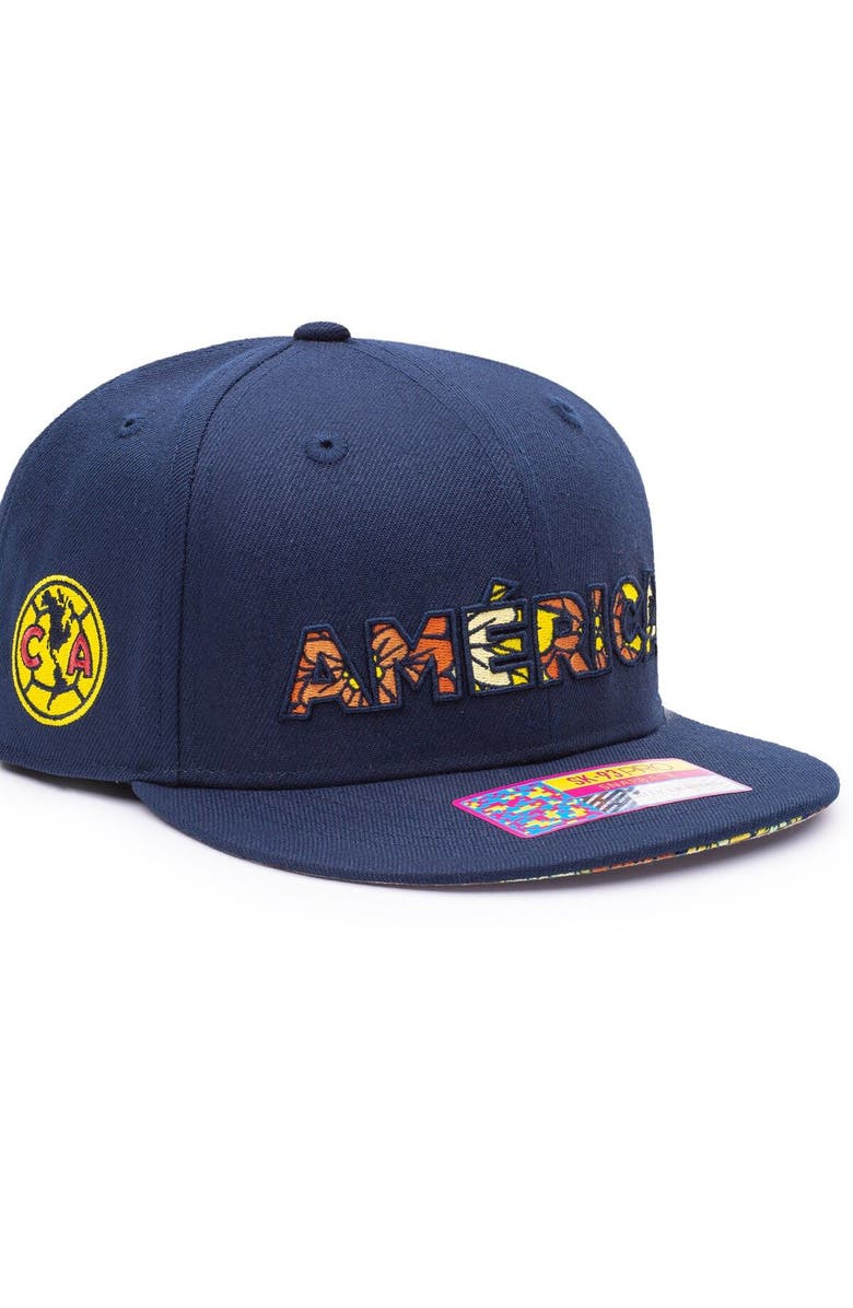 FAN INK Men's Navy Club America Dia De Los Muertos Floral Snapback Hat, Main, color, 