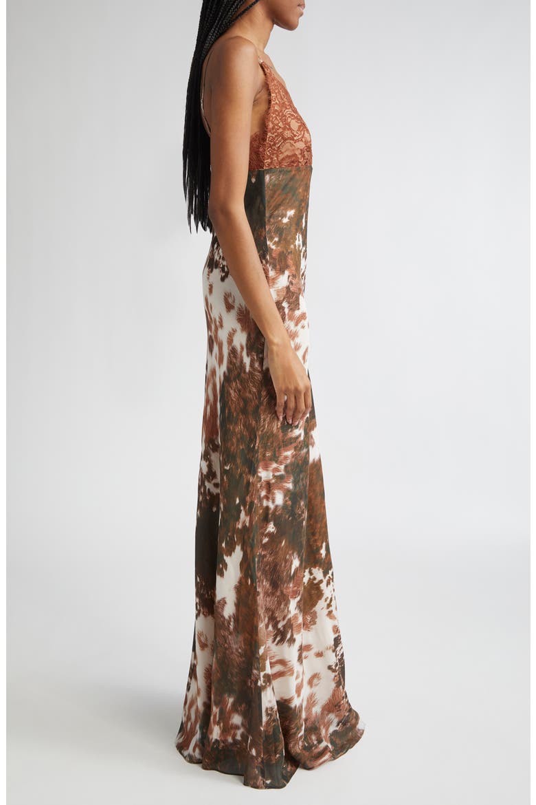 Susanna Lace Bust Silk Slipdress, Alternate, color, MULTI COW PRINT