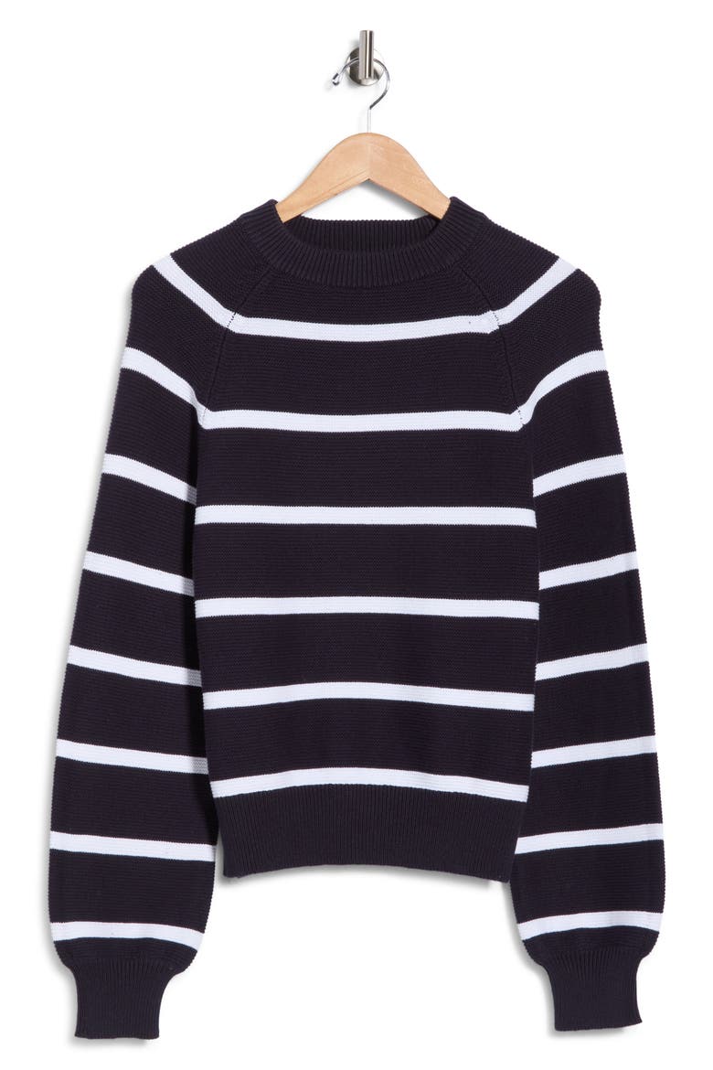 Mozart Stripe Balloon Sleeve Sweater, Alternate, color, NAVY/ WHITE