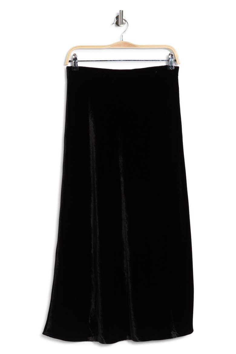 Stretch Velvet Midi Skirt, Alternate, color, BLACK