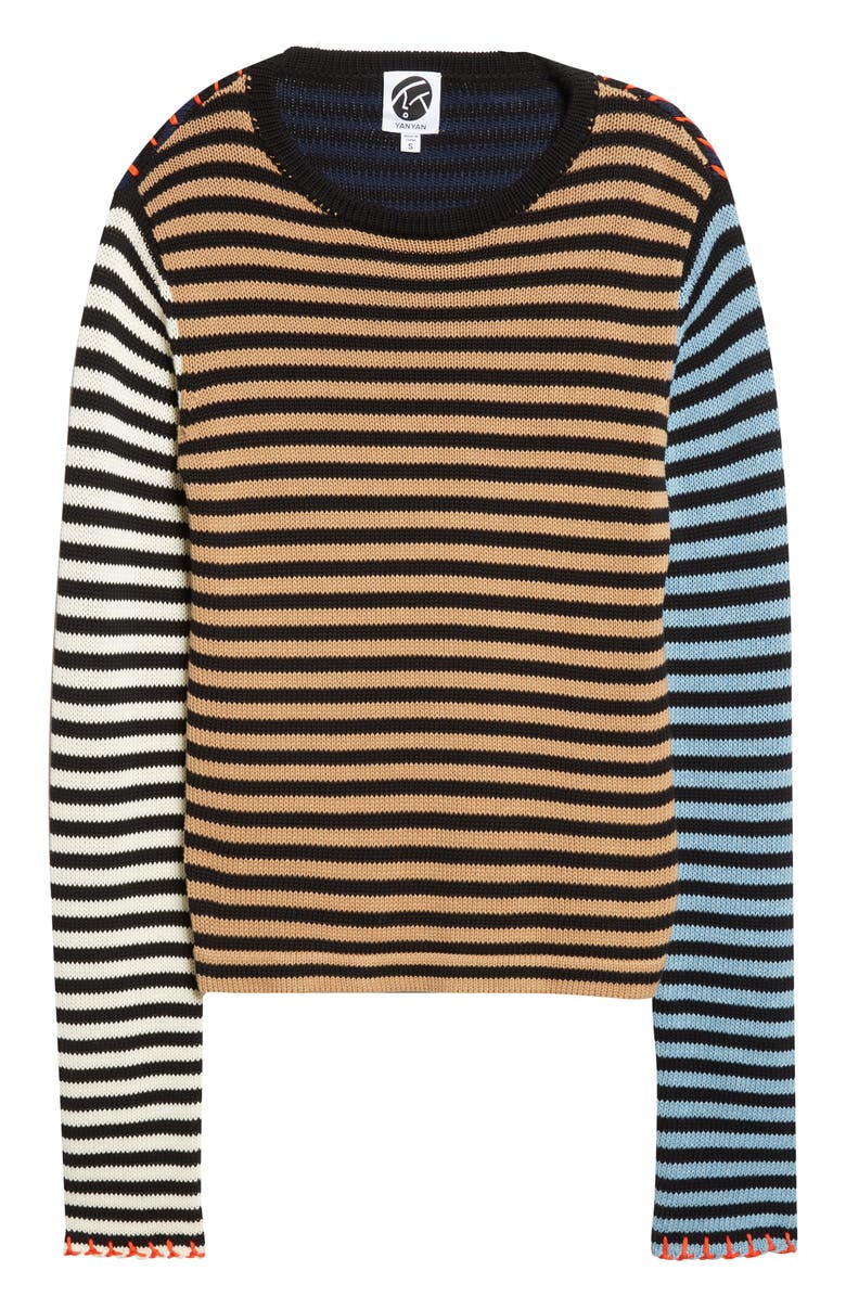 YanYan Bao Colorblock Stripe Easy Cotton Crewneck Sweater, Alternate, color,