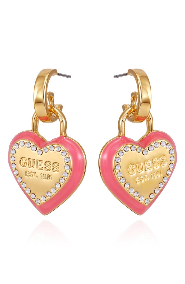 GUESS Heart Pavé Charm Earrings, Alternate, color, Gold Tone