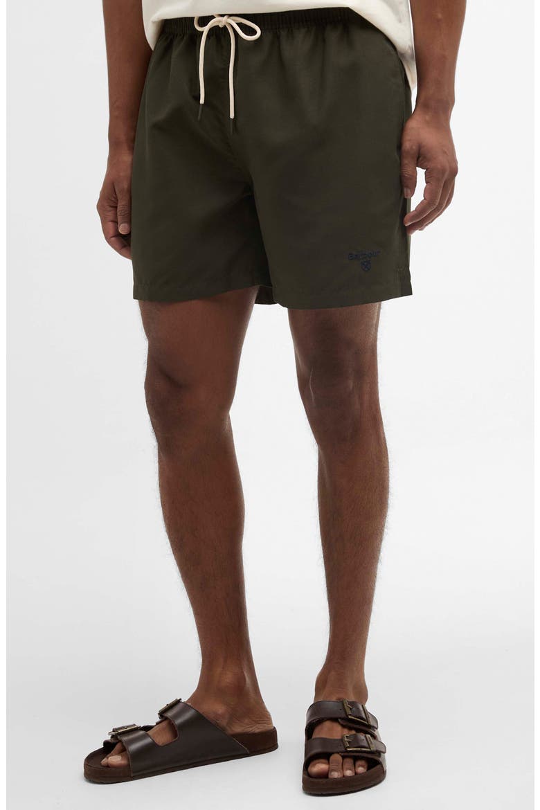 Water Reactive Tartan Swim Trunks, Main, color, OLIVE