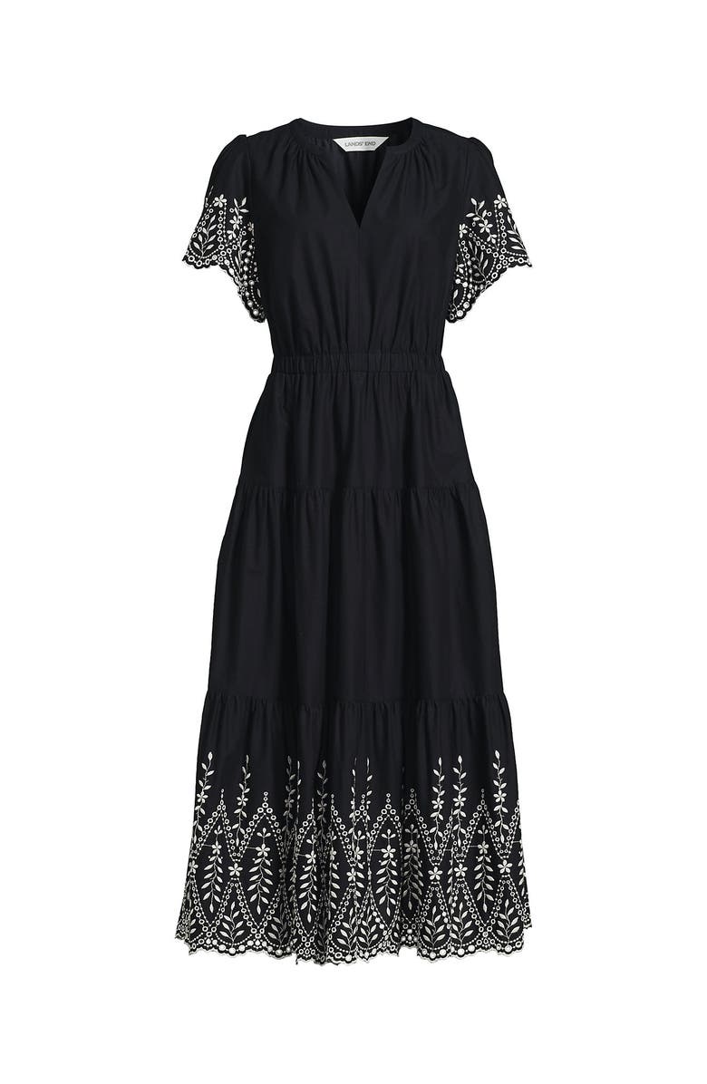 Lands' End Tiered Cotton Poplin Eyelet Maxi Dress, Alternate, color, Eyelet/Black