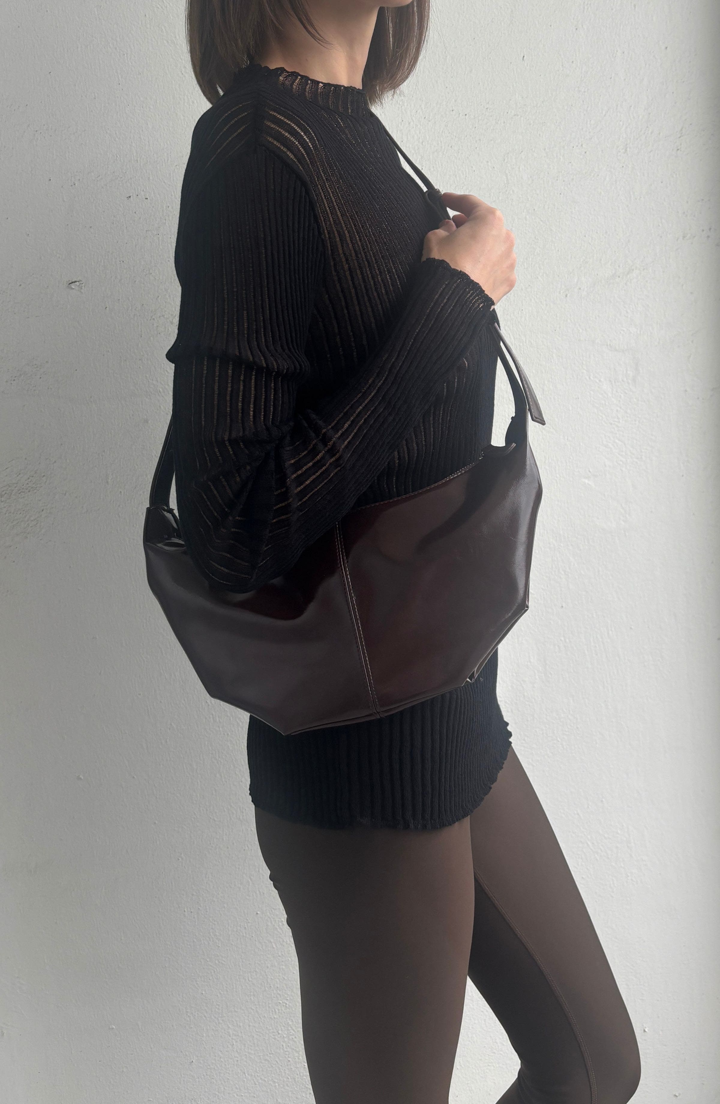 Adornia Crescent Moon Shoulder Bag, Alternate, color, Brown