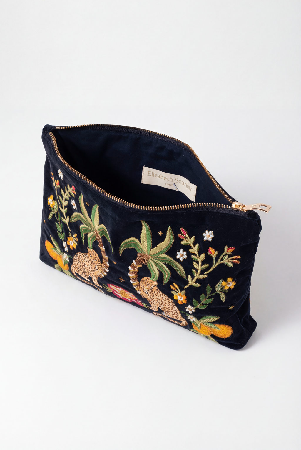 Elizabeth Scarlett Tropical Jaguar Velvet Everyday Pouch, Alternate, color, Charcoal