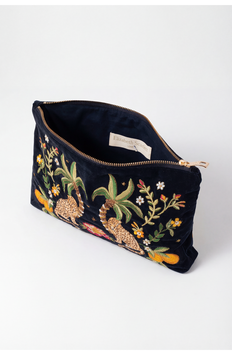 Elizabeth Scarlett Tropical Jaguar Velvet Everyday Pouch, Alternate, color, Charcoal