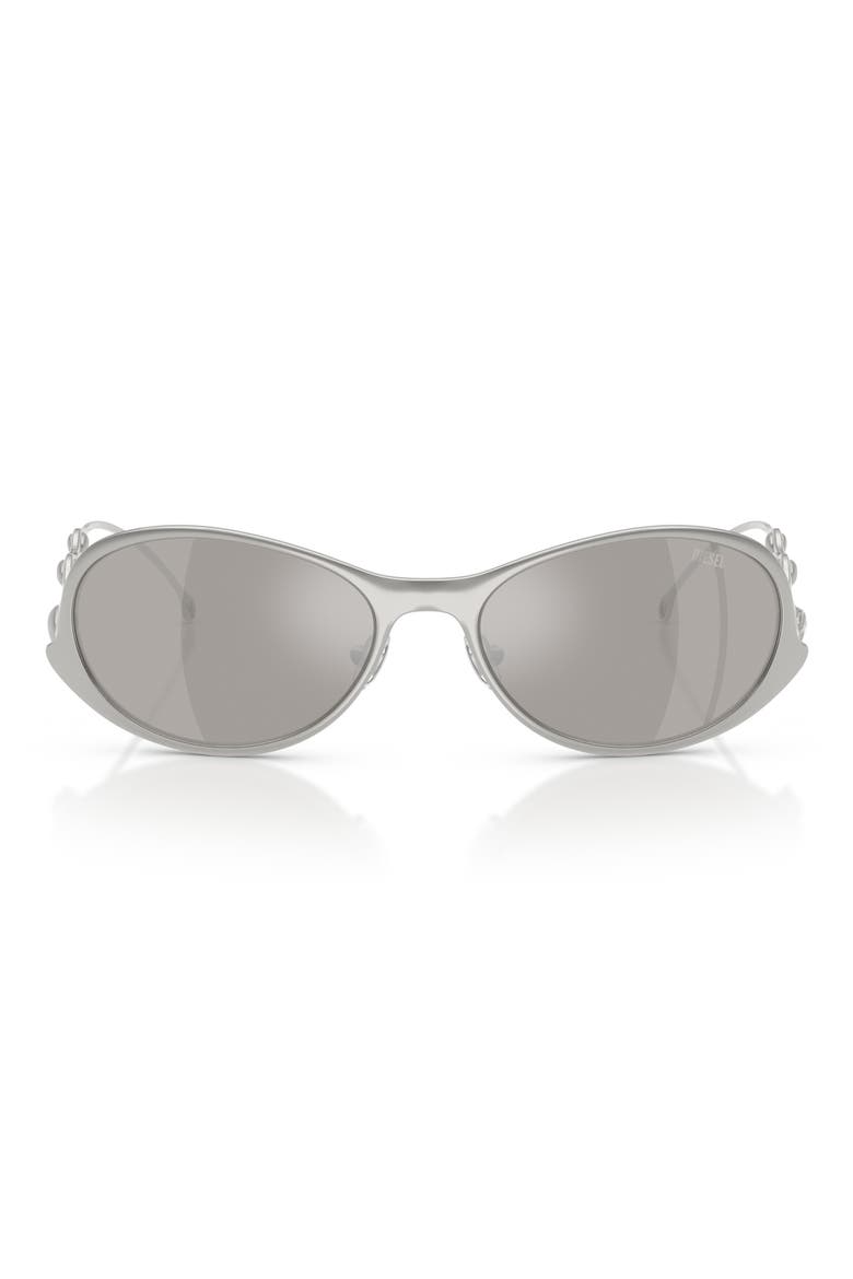 56mm Oval Sunglasses, Main, color, SHINY SILVER / MIRROR SILVER