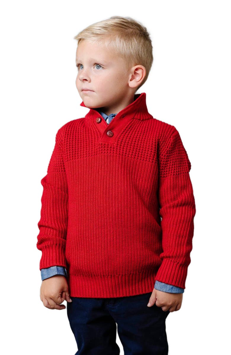 Hope & Henry Boys' Organic Mix Stitch Mock Neck Sweater with Elbow Patches, Kids, Main, color, 