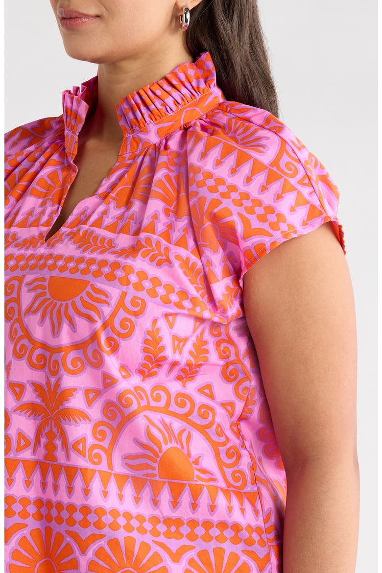 Ikat Ruffle Trim Top, Alternate, color, PINK-ORANGE