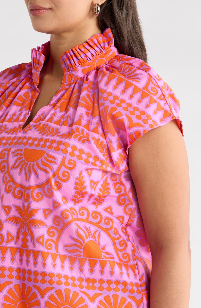 SUGARLIPS Ikat Ruffle Trim Top, Alternate, color, Pink-Orange