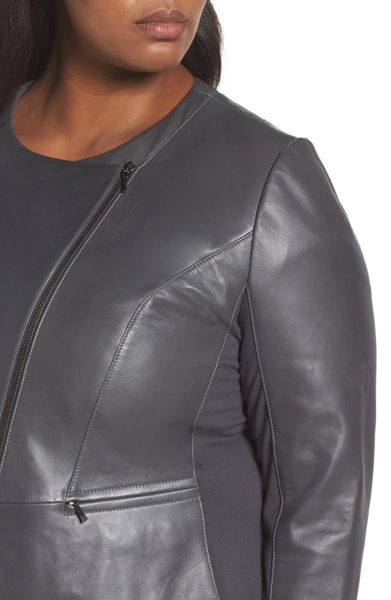 Sejour Leather Collarless Jacket, Alternate, color, 