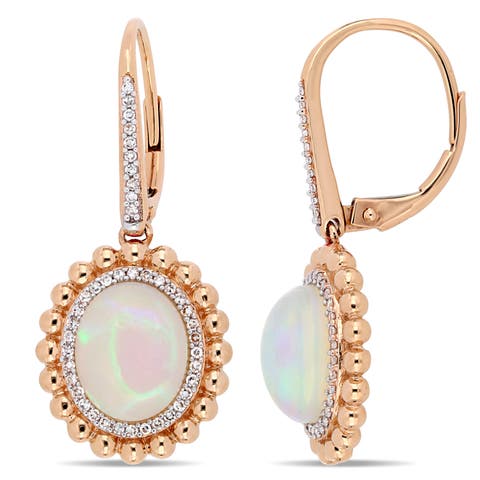 Blue-Hued Opal & Diamond Double Halo Earrings 14k