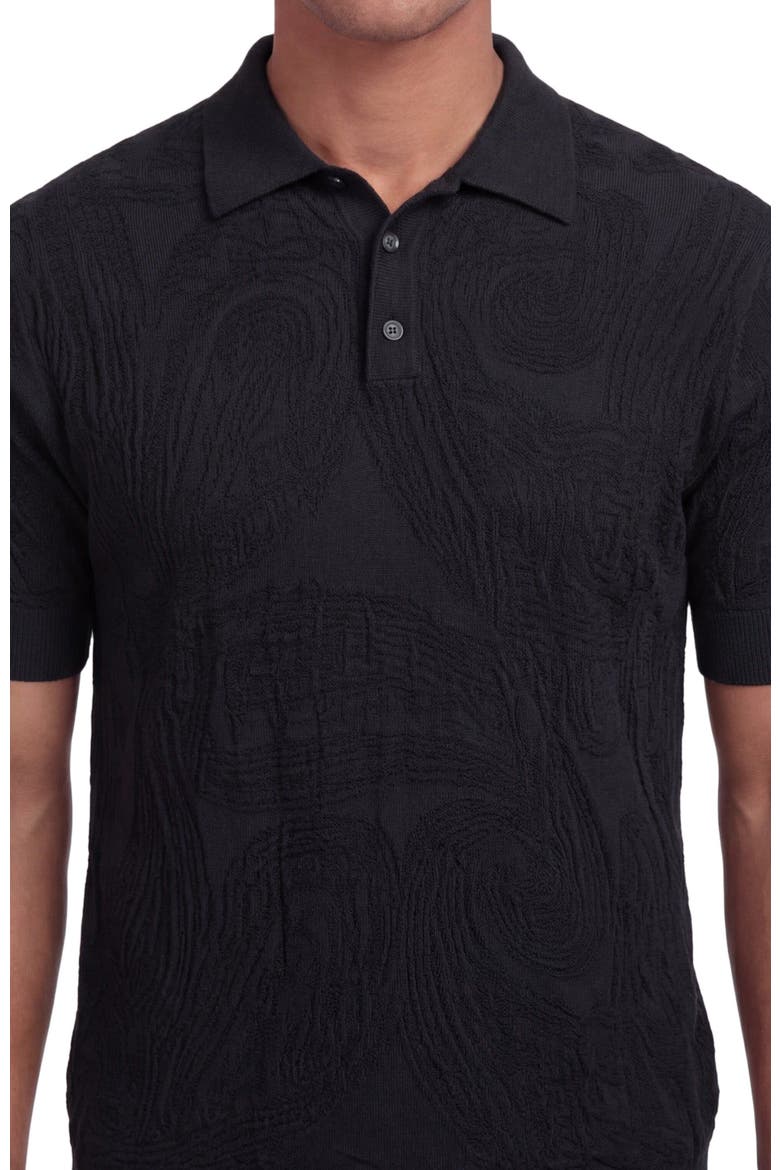 Mens Jacquard Linen Cotton Polo, Alternate, color, Black