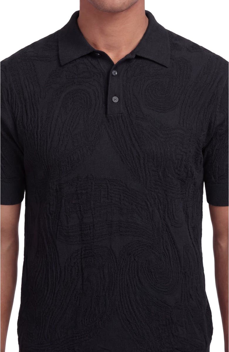 Lords of Harlech Mens Jacquard Linen Cotton Polo, Alternate, color, Black