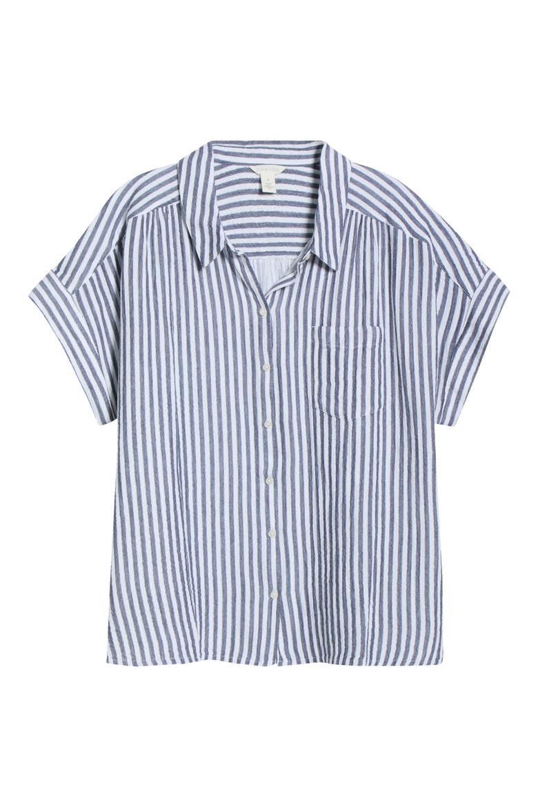 Cotton Gauze Button-Up Shirt, Alternate, color, NAVY- WHITE BRIANNE STRIPE