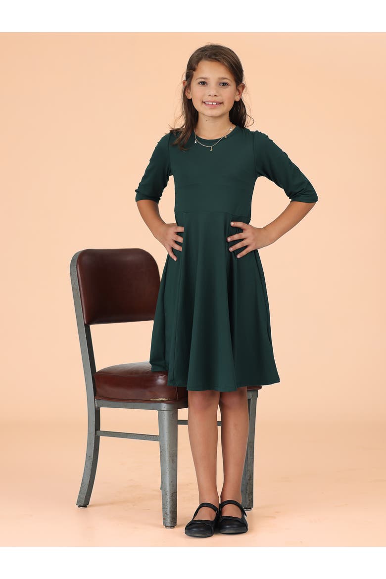 Knee Length Fit and Flare Comfortable Party Dress, Alternate, color, Hunter