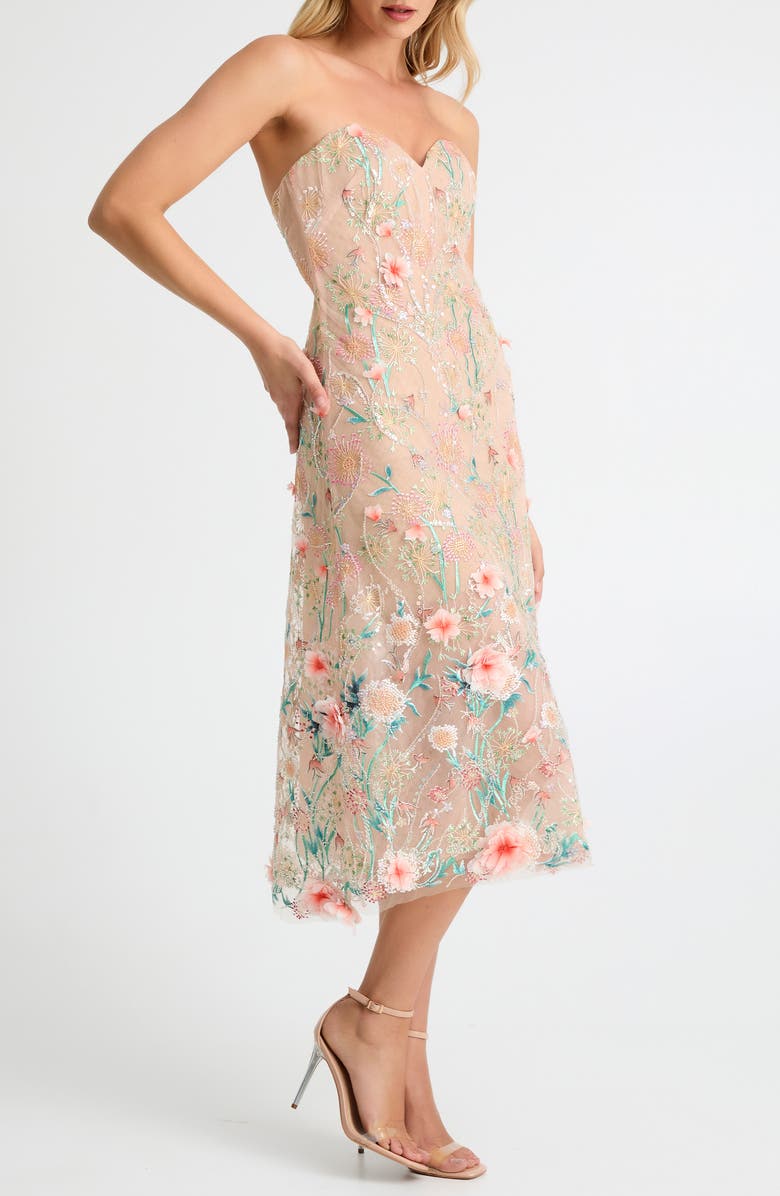 HELSI Francine Embellished Floral Appliqué Strapless Cocktail Dress, Alternate, color, 