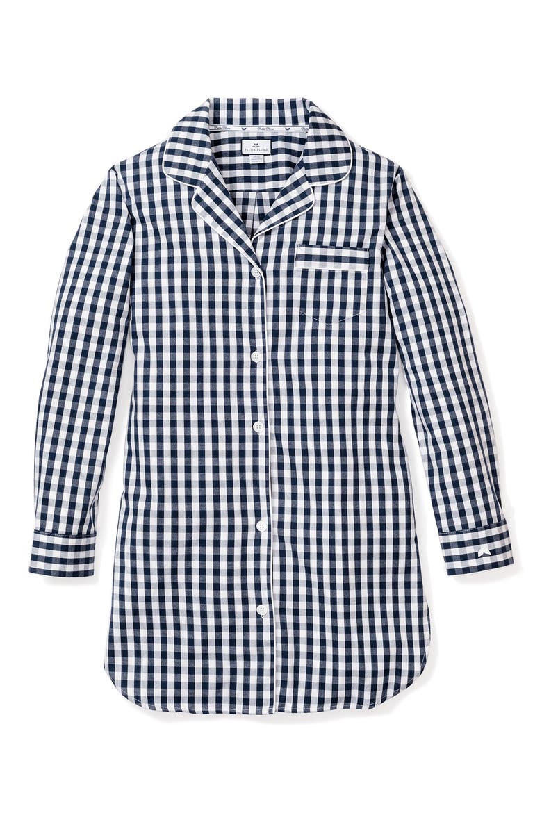 Gingham Cotton Nightshirt, Main, color, NAVY