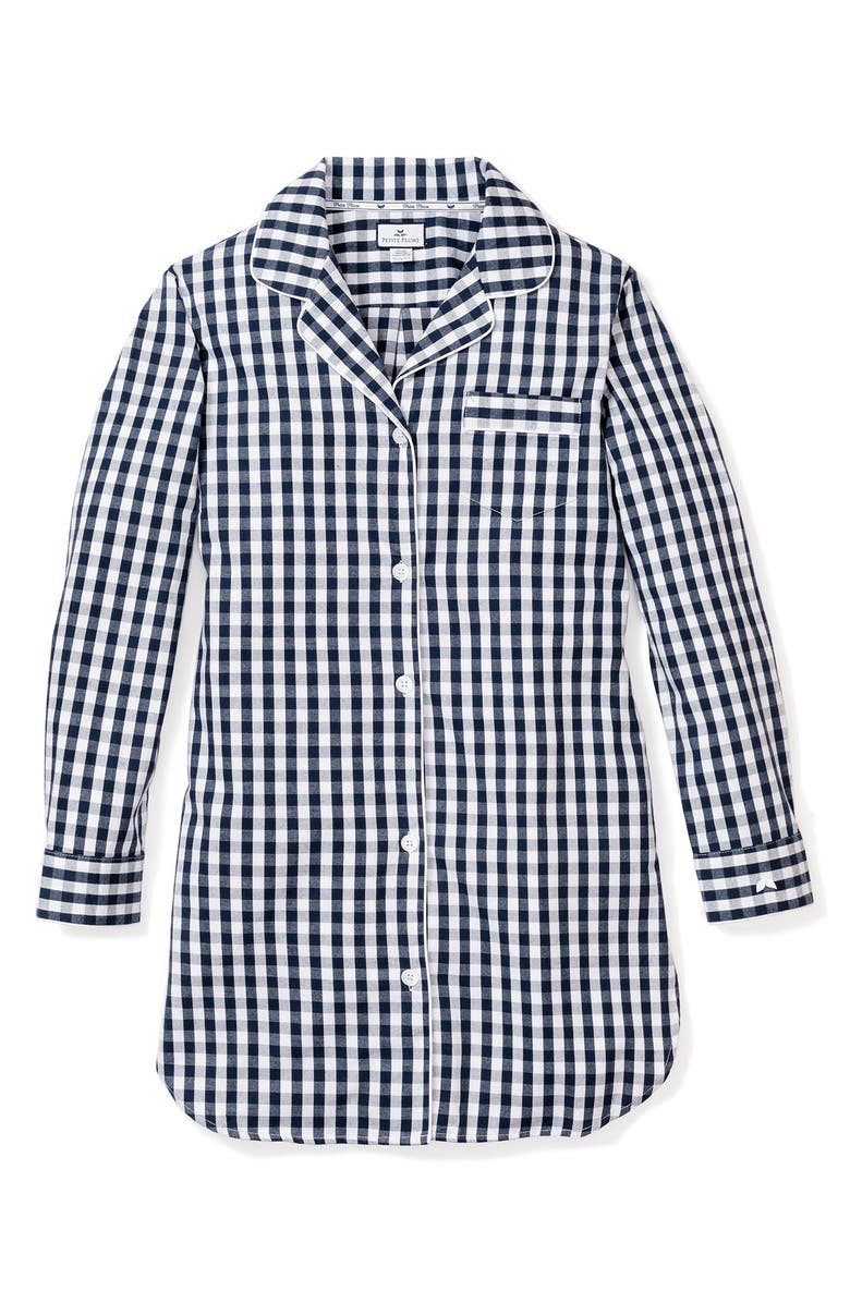Petite Plume Gingham Cotton Nightshirt, Main, color,