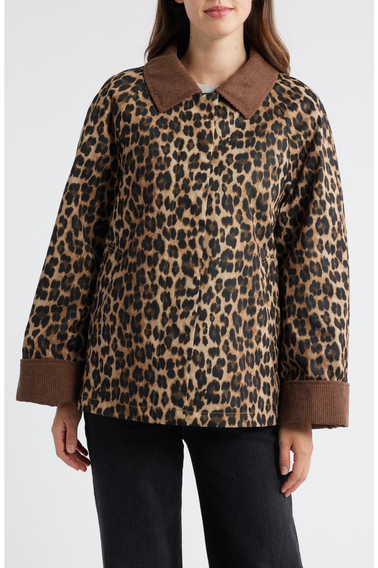 Corduroy Trim Rain Jacket, Main, color, LEOPARD