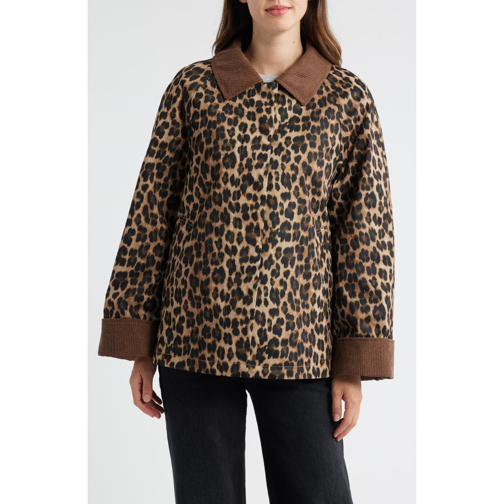 Sam Edelman Corduroy Trim Rain Jacket In Brown