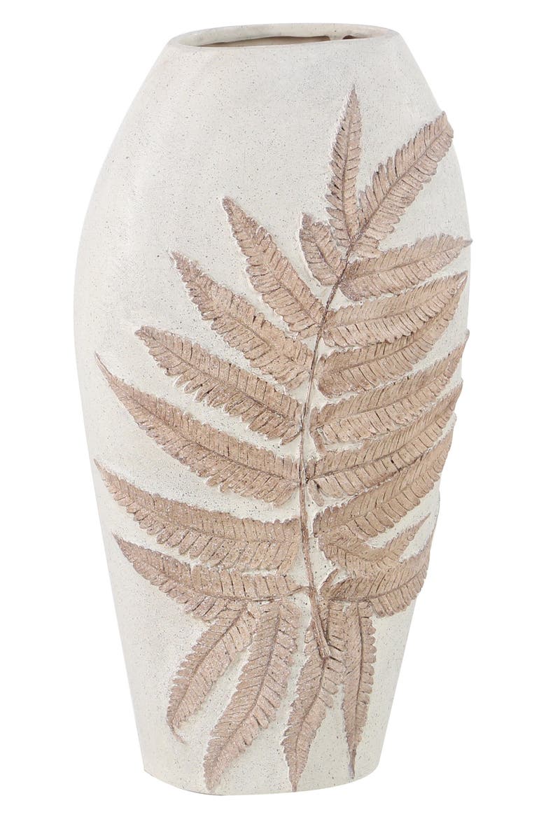 White Polystone Leaf Vase, Main, color, WHITE