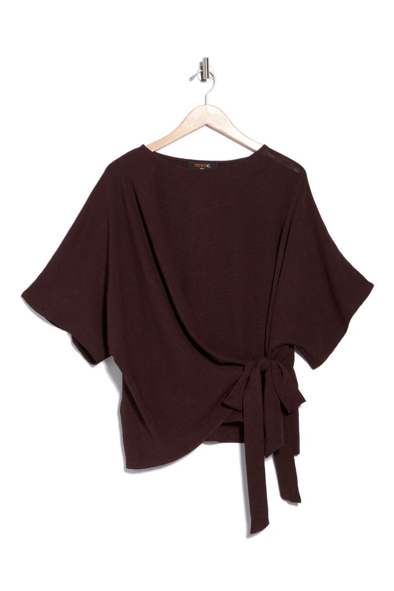 Side Tie Short Sleeve Top, Alternate, color, BROWN