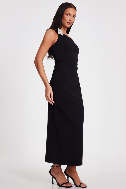 Quiz Asymmetric Scuba Crepe Maxi Dress With Embellished Detail In Black