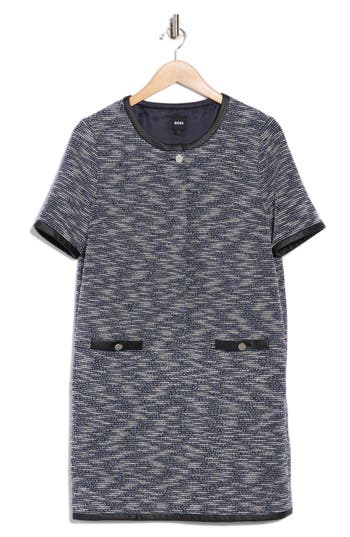 Hugo Boss Dotira Boucle Shift Dress In Gray