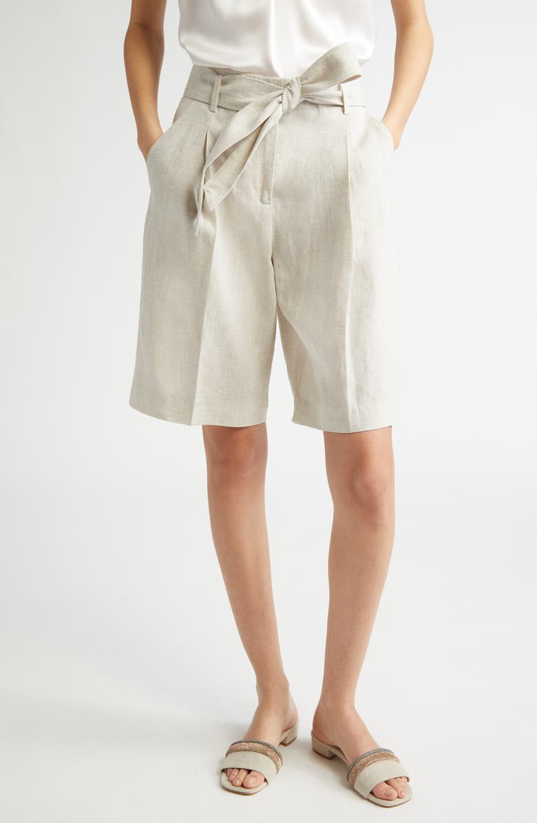 Eleventy Linen Blend Belted Bermuda Shorts, Main, color, 