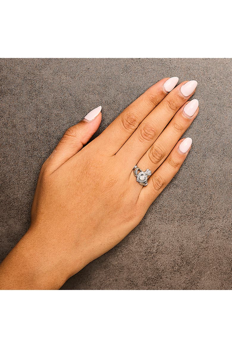 14K White Gold 3/8 Cttw Diamond Claddagh Heart Ring, Alternate, color, White Gold