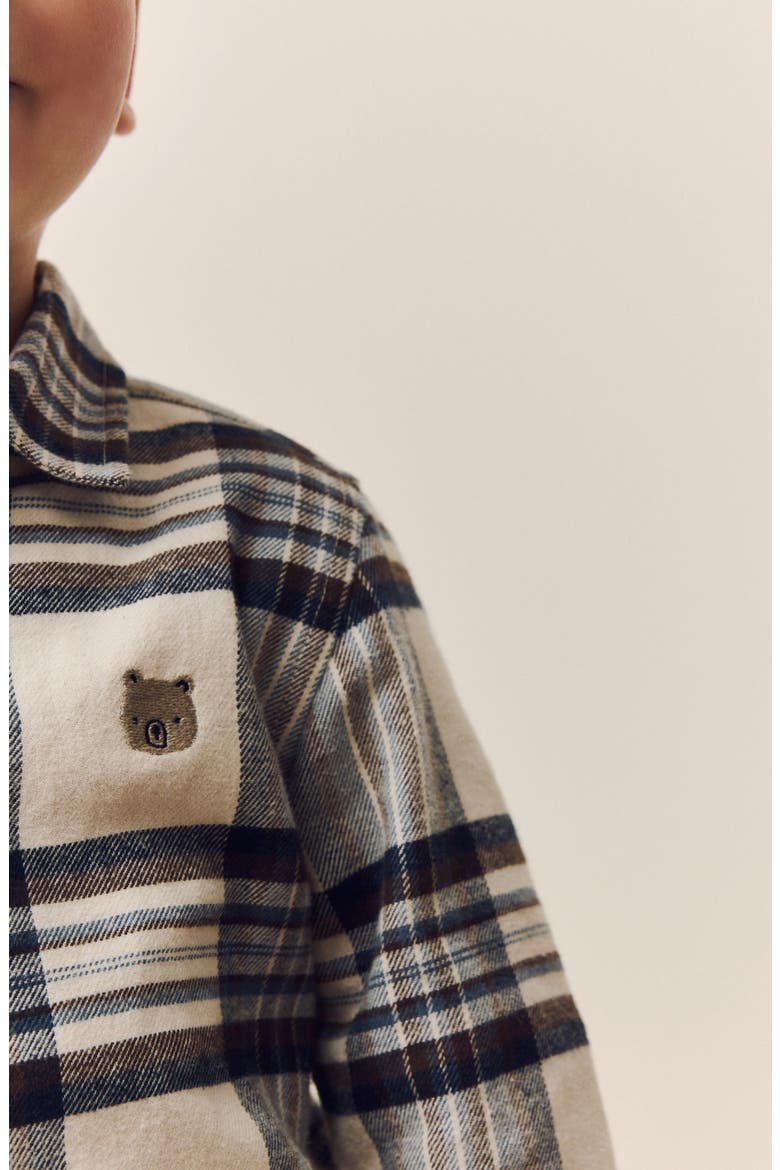 Kids' Plaid Bear Cotton Button-Up Shirt, Alternate, color, BLUE