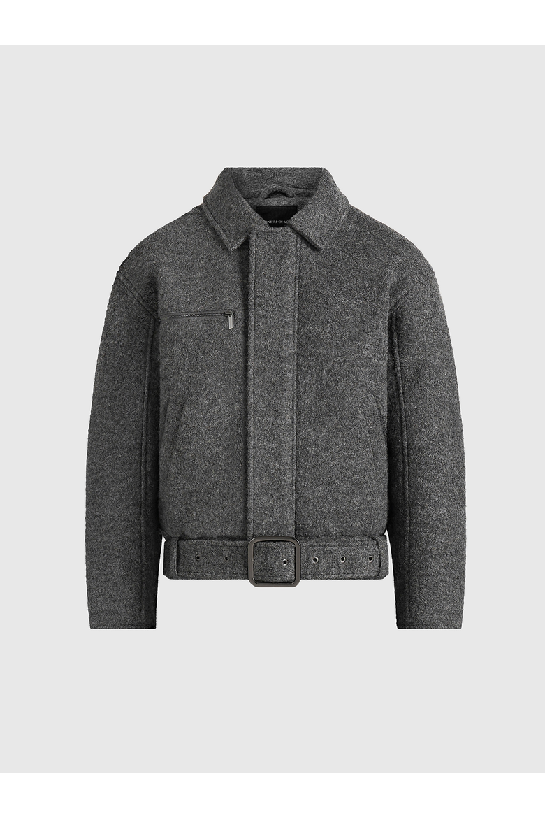 Ezra Unisex Wool Belted Bomber Jacket, Alternate, color, Grey