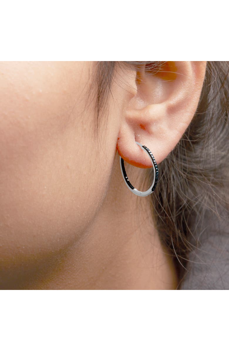 Haus of Brilliance Silver 1/3 Cttw Inside Out Blue Treated Diamond 1MM Wide Hoop Earrings, Alternate, color, White