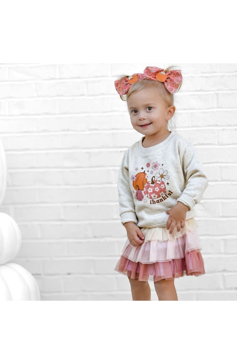 Sweet Wink Thankful Pumpkin Daisy Thanksgiving Sweatshirt, Alternate, color, Natural