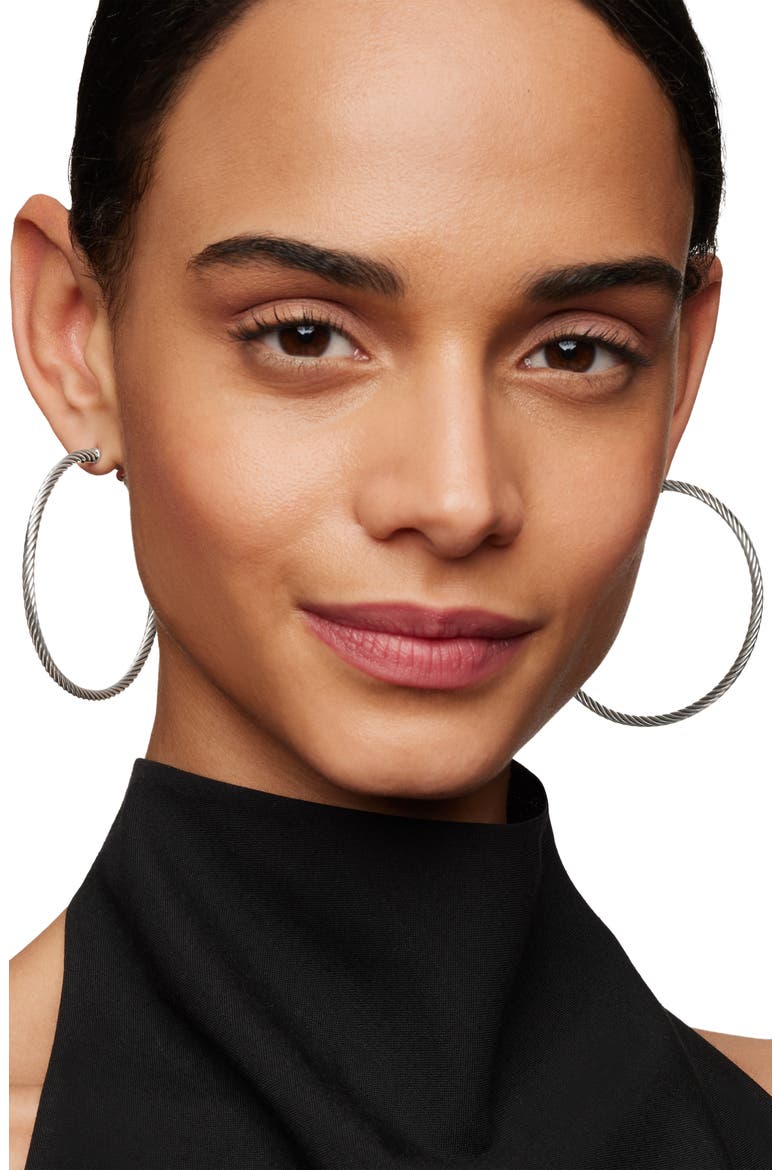Sculpted Cable Hoop Earrings, Alternate, color, SILVER