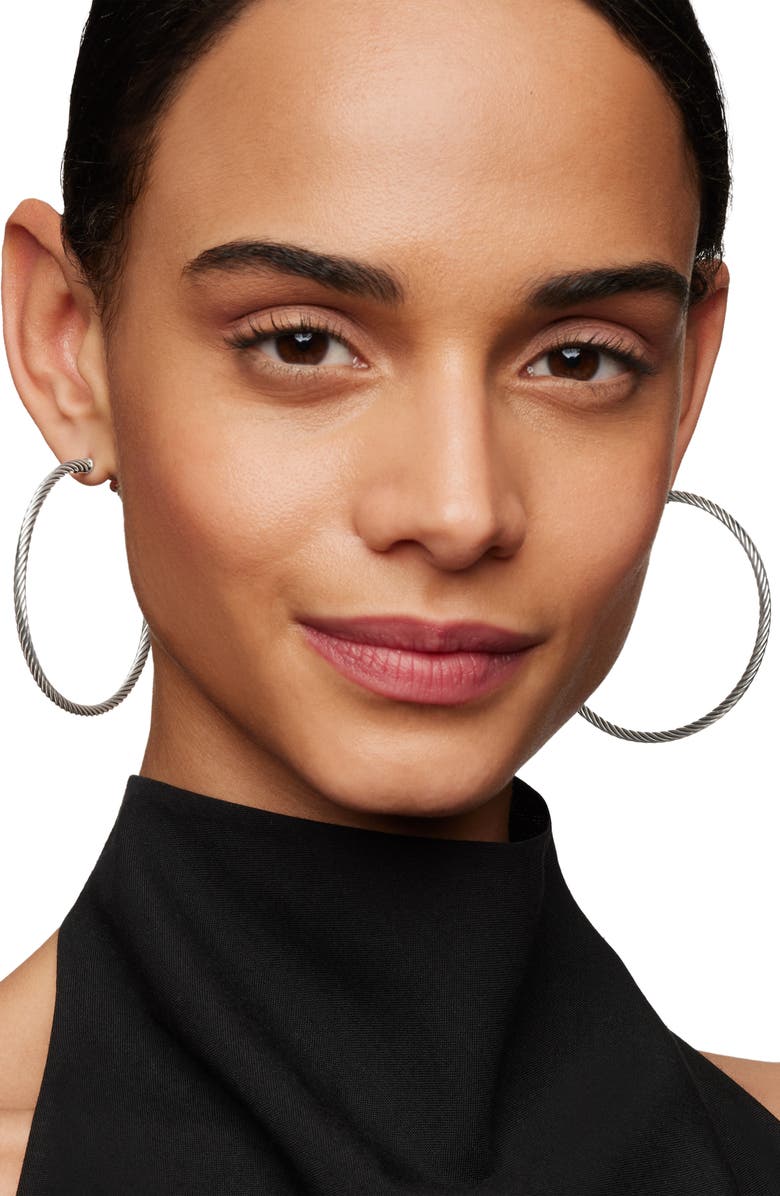 David Yurman Sculpted Cable Hoop Earrings, Alternate, color, Silver