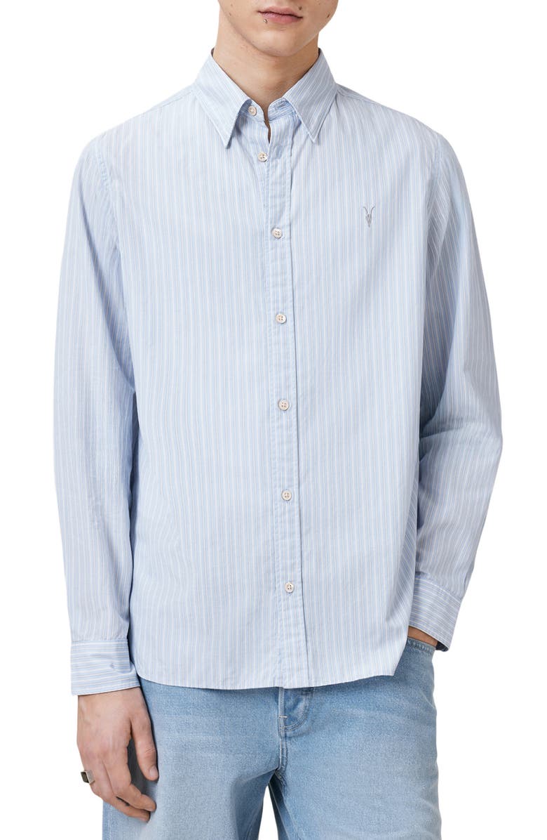 AllSaints Saint Stripe Button-Up Shirt, Main, color, 