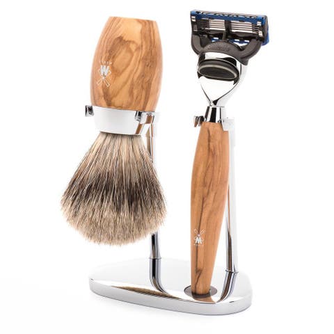 Kosmo Olive Wood 3-Piece Fine Badger & Fusion Shaving Set