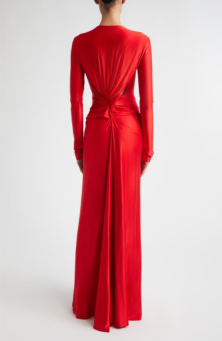 Victoria Beckham Twisted Cutout Long Sleeve Jersey Gown, Alternate, color, Cardinal Red
