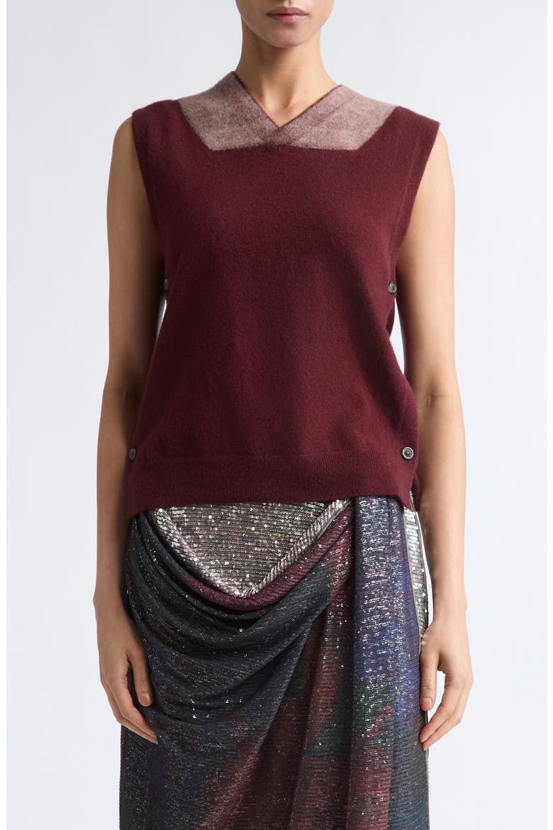 Fuse Trompe L'Oeil Virgin Wool Sweater Vest, Main, color, BORDEAUX/ ECRU