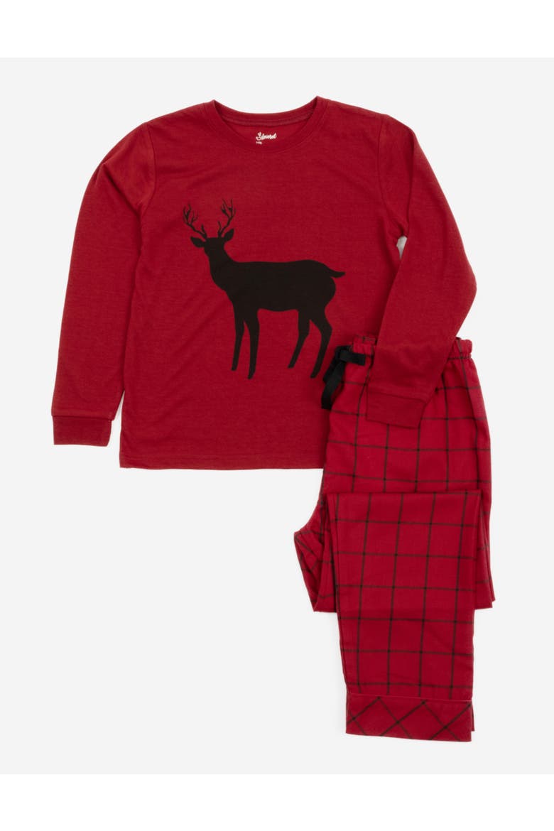 Kids Flannel Printed Holiday Pajama Set, Main, color, Reindeer Red