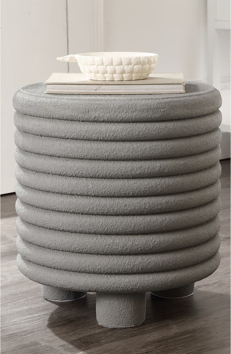 JONATHAN Y Evans 18" Minimalist Modern 3-Legged Drum Indoor/Outdoor Accent Table, Alternate, color, Gray Frosted