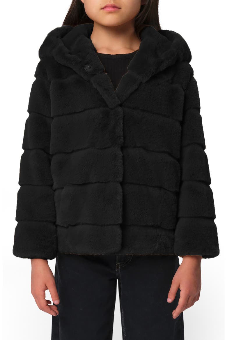 Kids' Goldy Tiered Fleece Hooded Coat, Alternate, color, NOIR