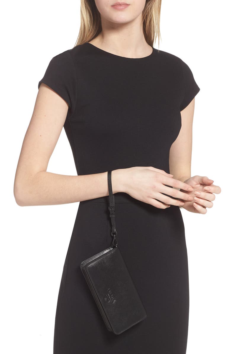 Prada Saffiano Leather Wallet on a Chain, Alternate, color,